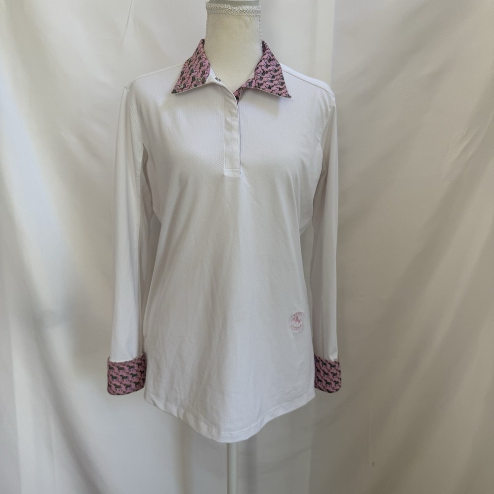 ESSEX Classics Talent Yarn Equestrian Horse Show Shirt Women White Long Sleeve L